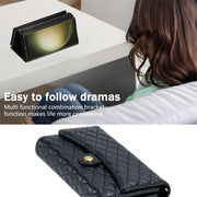 For Samsung Galaxy S24 Ultra 5G Zipper Multi-Card Wallet Rhombic Leather Phone Case(Black)