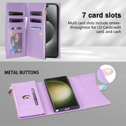 For Samsung Galaxy S24 Ultra 5G Zipper Multi-Card Wallet Rhombic Leather Phone Case(Purple)