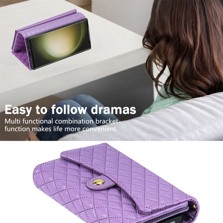 For Samsung Galaxy S24 Ultra 5G Zipper Multi-Card Wallet Rhombic Leather Phone Case(Purple)