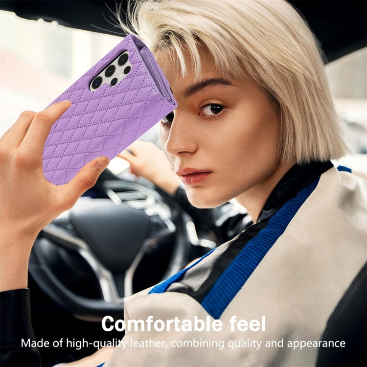 For Samsung Galaxy S24 Ultra 5G Zipper Multi-Card Wallet Rhombic Leather Phone Case(Purple)