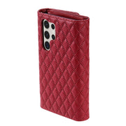 For Samsung Galaxy S24 Ultra 5G Zipper Multi-Card Wallet Rhombic Leather Phone Case(Red)