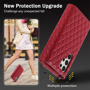 For Samsung Galaxy S24 Ultra 5G Zipper Multi-Card Wallet Rhombic Leather Phone Case(Red)