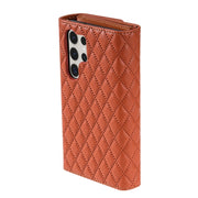 For Samsung Galaxy S24 Ultra 5G Zipper Multi-Card Wallet Rhombic Leather Phone Case(Brown)