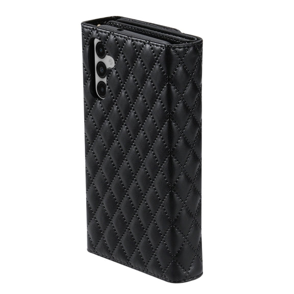 For Samsung Galaxy S24 5G Zipper Multi-Card Wallet Rhombic Leather Phone Case(Black)