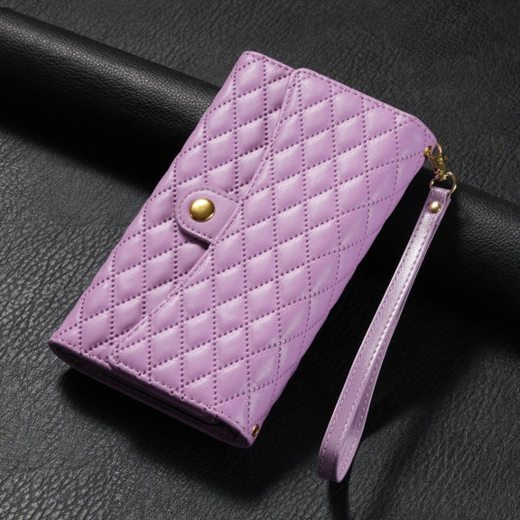For Samsung Galaxy S24 5G Zipper Multi-Card Wallet Rhombic Leather Phone Case(Purple)