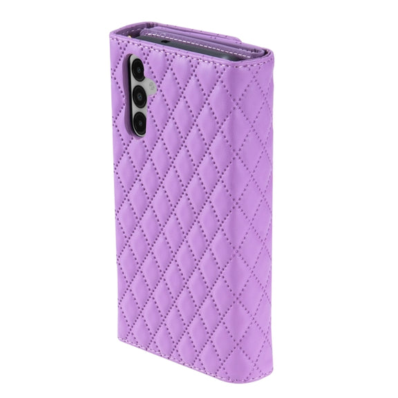 For Samsung Galaxy S24 5G Zipper Multi-Card Wallet Rhombic Leather Phone Case(Purple)