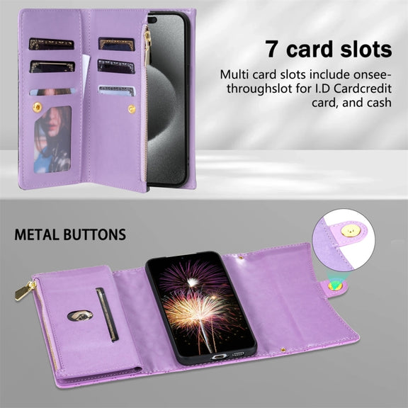 For Samsung Galaxy S24 5G Zipper Multi-Card Wallet Rhombic Leather Phone Case(Purple)
