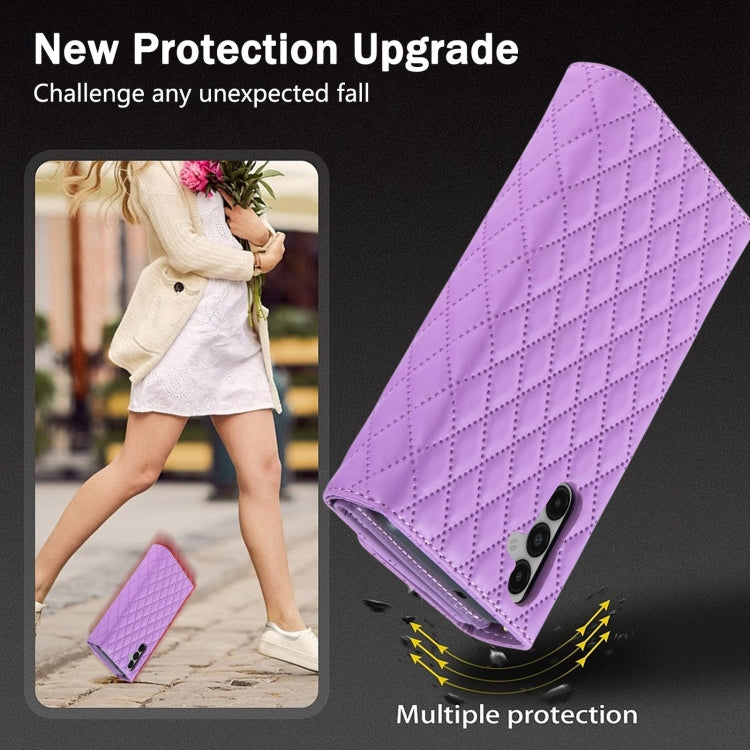 For Samsung Galaxy S24 5G Zipper Multi-Card Wallet Rhombic Leather Phone Case(Purple)