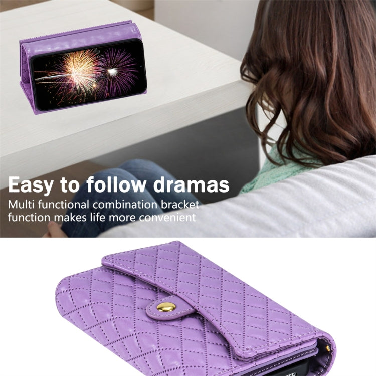 For Samsung Galaxy S24 5G Zipper Multi-Card Wallet Rhombic Leather Phone Case(Purple)