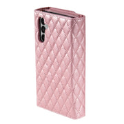 For Samsung Galaxy S24 5G Zipper Multi-Card Wallet Rhombic Leather Phone Case(Rose Gold)