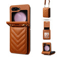 For Samsung Galaxy Z Flip5 Rhombic Folding Leather Phone Case with Long Lanyard(Brown) - Galaxy Z Flip5 Cases by PMC TechLife | Online Shopping South Africa | PMC TechLife