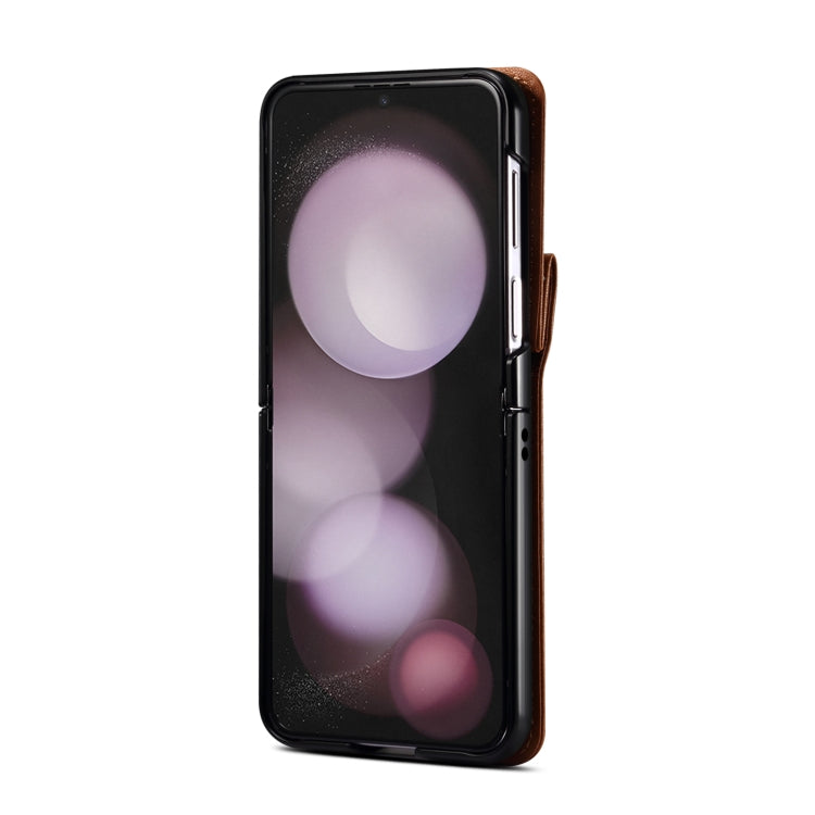 For Samsung Galaxy Z Flip5 Rhombic Folding Leather Phone Case with Long Lanyard(Brown) - Galaxy Z Flip5 Cases by PMC TechLife | Online Shopping South Africa | PMC TechLife
