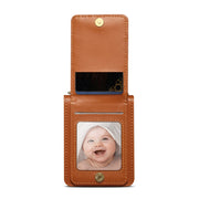 For Samsung Galaxy Z Flip5 Rhombic Folding Leather Phone Case with Long Lanyard(Brown)