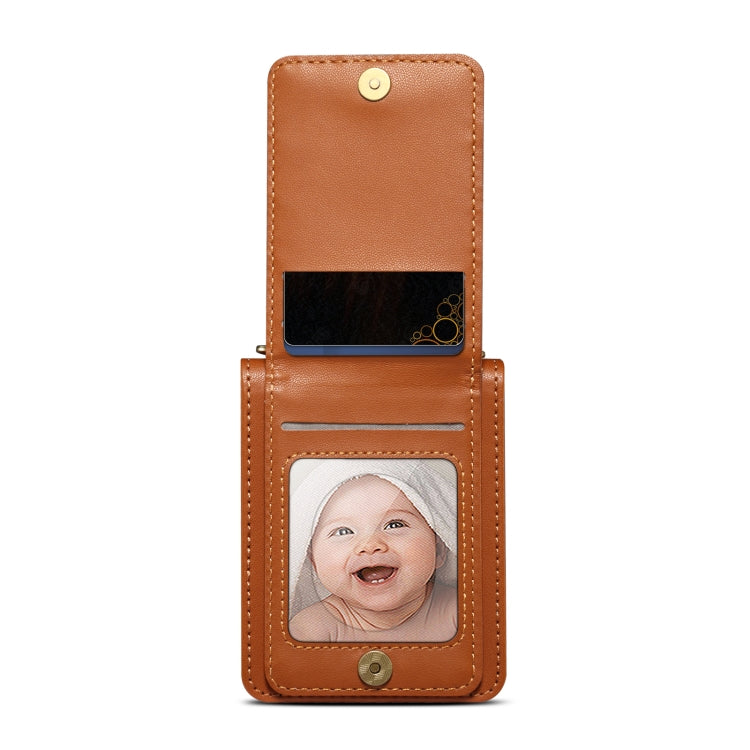 For Samsung Galaxy Z Flip5 Rhombic Folding Leather Phone Case with Long Lanyard(Brown)