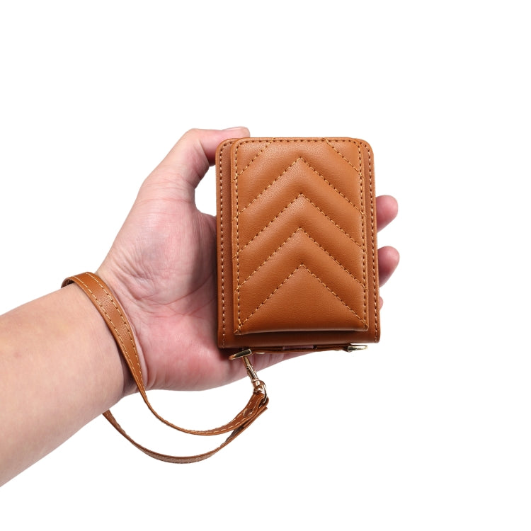For Samsung Galaxy Z Flip5 Rhombic Folding Leather Phone Case with Long Lanyard(Brown) - Galaxy Z Flip5 Cases by PMC TechLife | Online Shopping South Africa | PMC TechLife