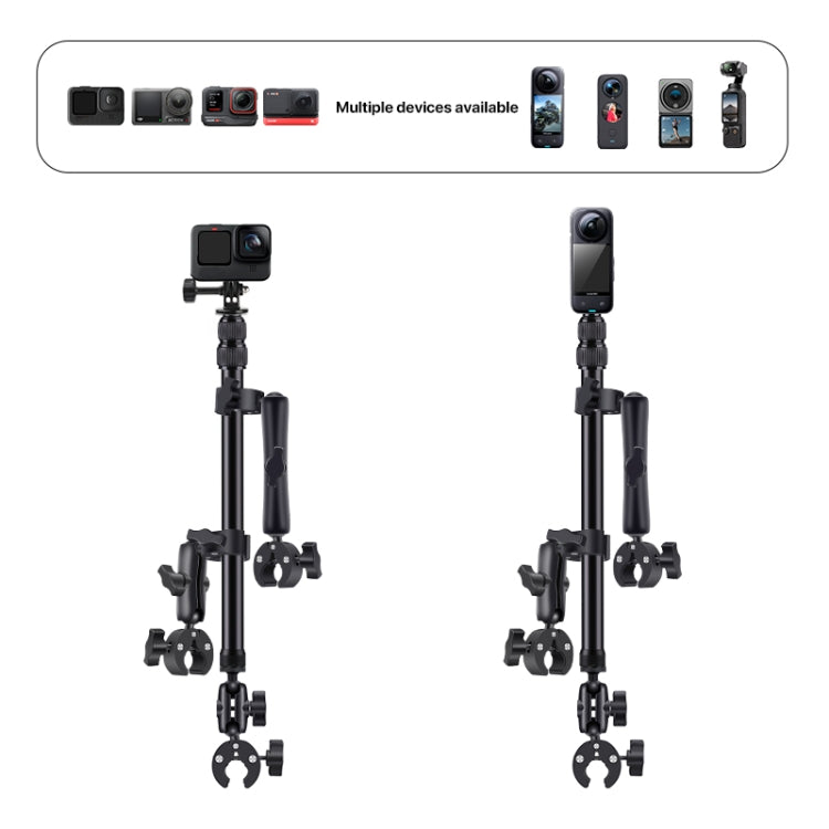2 x Dual-heads Crab 1 x Single Heads Motorcycle Clamps Handlebar Fixed Mount 3-stage Telescopic Selfie Stick