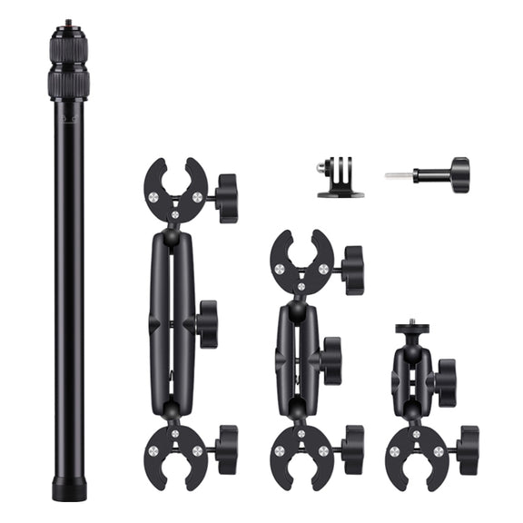 2 x Dual-heads Crab 1 x Single Heads Motorcycle Clamps Handlebar Fixed Mount 3-stage Telescopic Selfie Stick