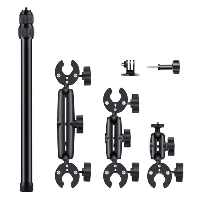2 x Dual-heads Crab 1 x Single Heads Motorcycle Clamps Handlebar Fixed Mount 3-stage Telescopic Selfie Stick