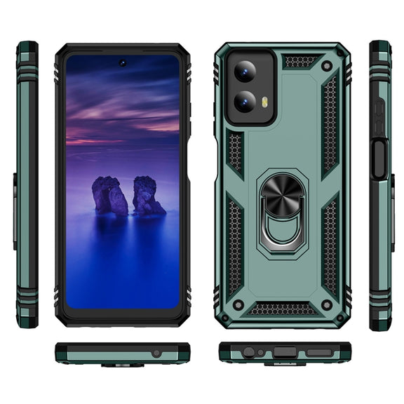 For Motorola Moto G Play 5G 2024 Shockproof TPU + PC Phone Case with Holder(Dark Green)