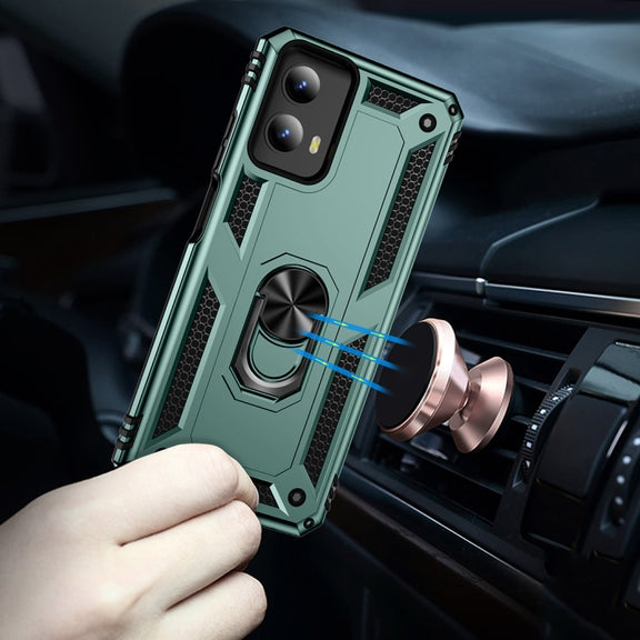 For Motorola Moto G Play 5G 2024 Shockproof TPU + PC Phone Case with Holder(Dark Green)
