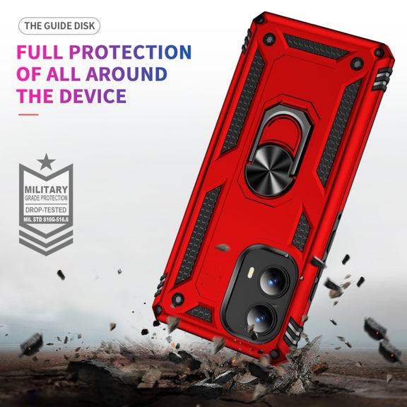 For Motorola Edge 2024 Shockproof TPU + PC Phone Case with Holder(Red)