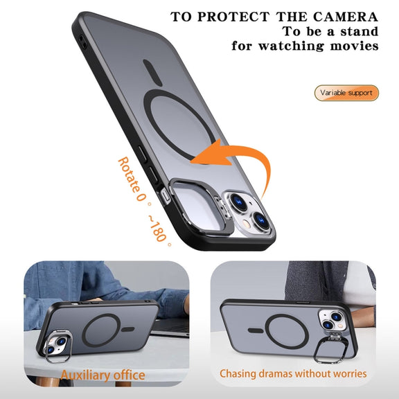 For iPhone 15 Metal Invisible Camera Holder MagSafe Magnetic Phone Case(Black)