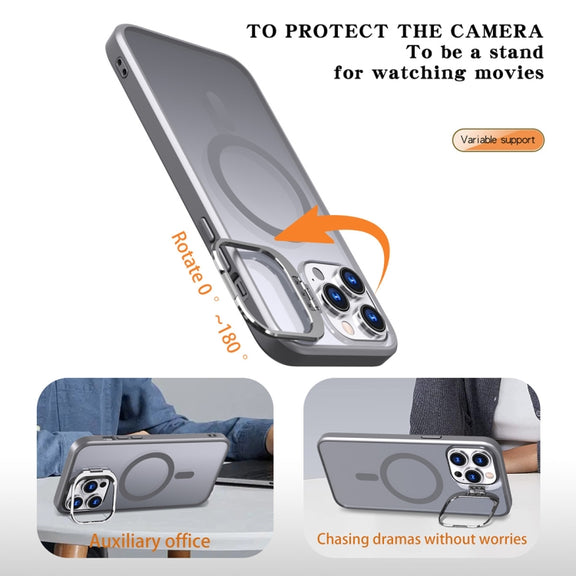 For iPhone 15 Pro Metal Invisible Camera Holder MagSafe Magnetic Phone Case(Grey)