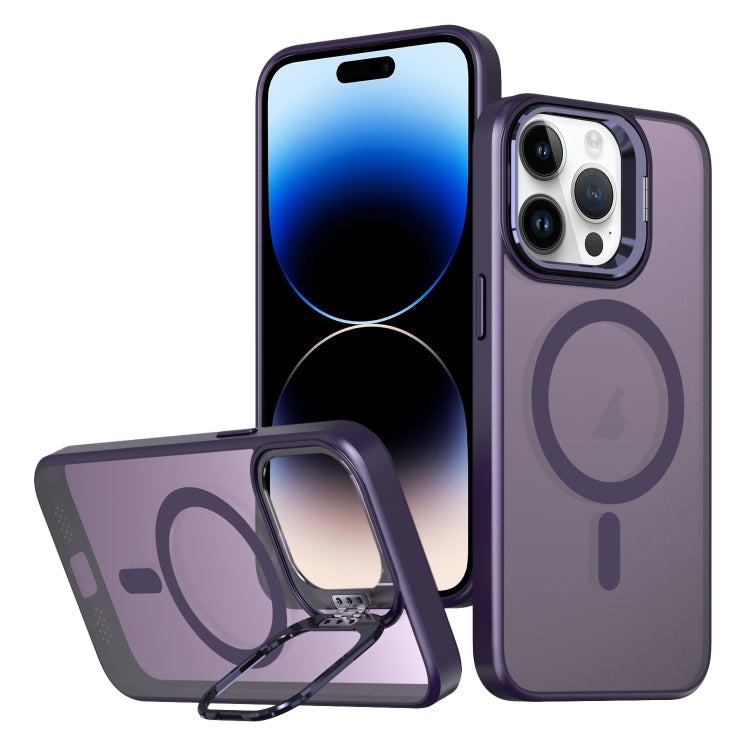 For iPhone 14 Pro Metal Invisible Camera Holder MagSafe Magnetic Phone Case(Purple) - iPhone 14 Pro Cases by PMC TechLife | Online Shopping South Africa | PMC TechLife