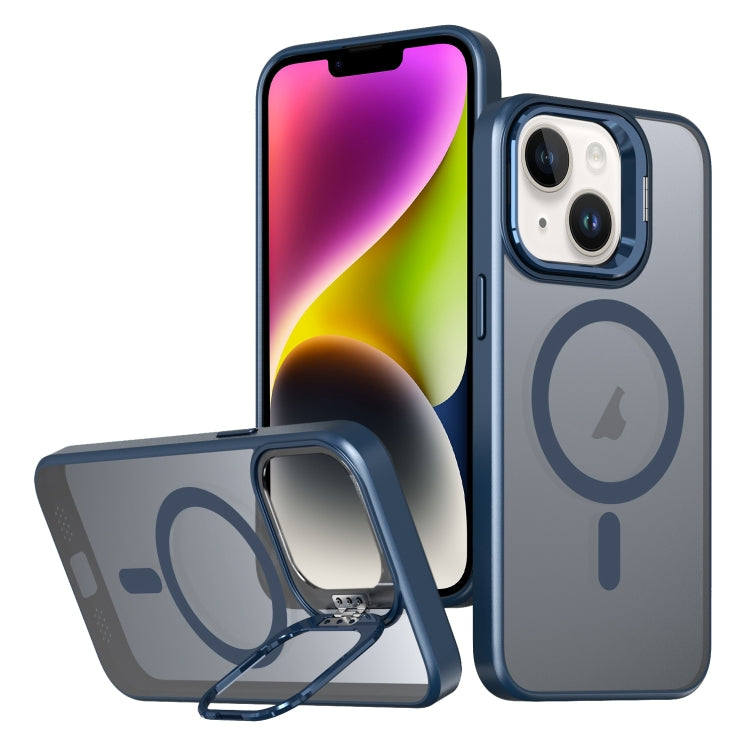 For iPhone 14 Plus Metal Invisible Camera Holder MagSafe Magnetic Phone Case(Blue) - free shipping - PMC TechLife - Order now!