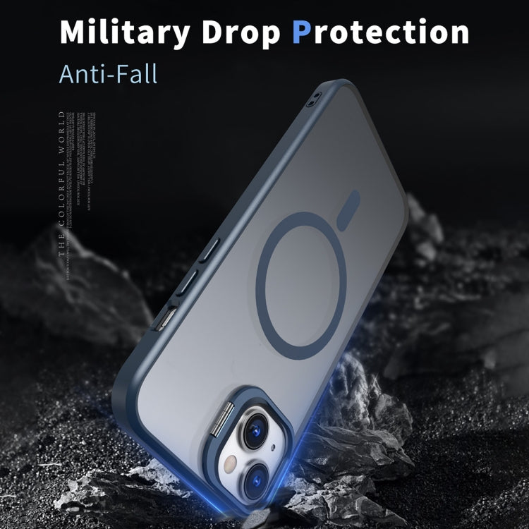 For iPhone 14 Plus Metal Invisible Camera Holder MagSafe Magnetic Phone Case(Blue) - free shipping - PMC TechLife - Order now!