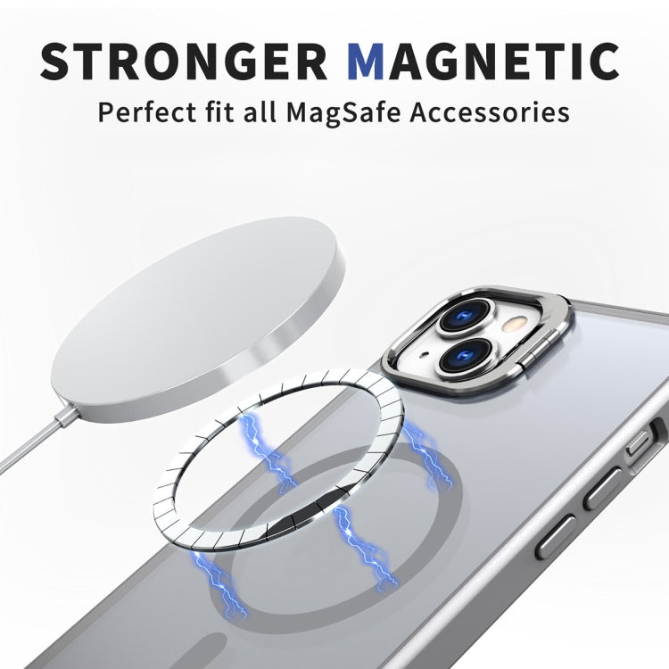 For iPhone 14 Metal Invisible Camera Holder MagSafe Magnetic Phone Case(Grey) - iPhone 14 Cases by PMC TechLife | Online Shopping South Africa | PMC TechLife