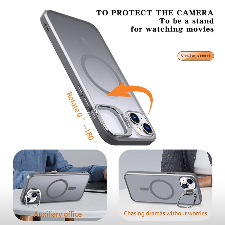 For iPhone 14 Metal Invisible Camera Holder MagSafe Magnetic Phone Case(Grey)