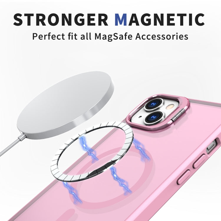 For iPhone 14 Metal Invisible Camera Holder MagSafe Magnetic Phone Case(Pink)