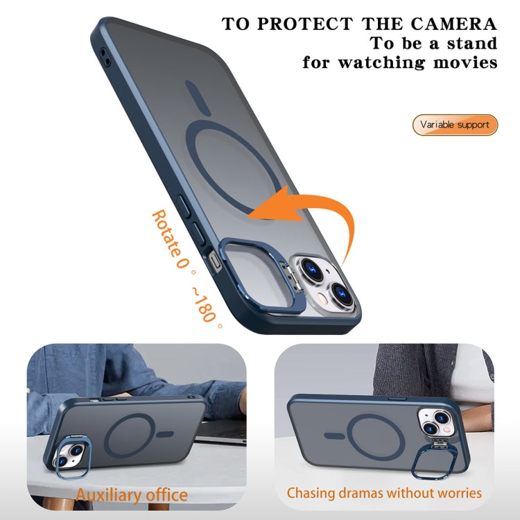 For iPhone 13 Metal Invisible Camera Holder MagSafe Magnetic Phone Case(Blue)