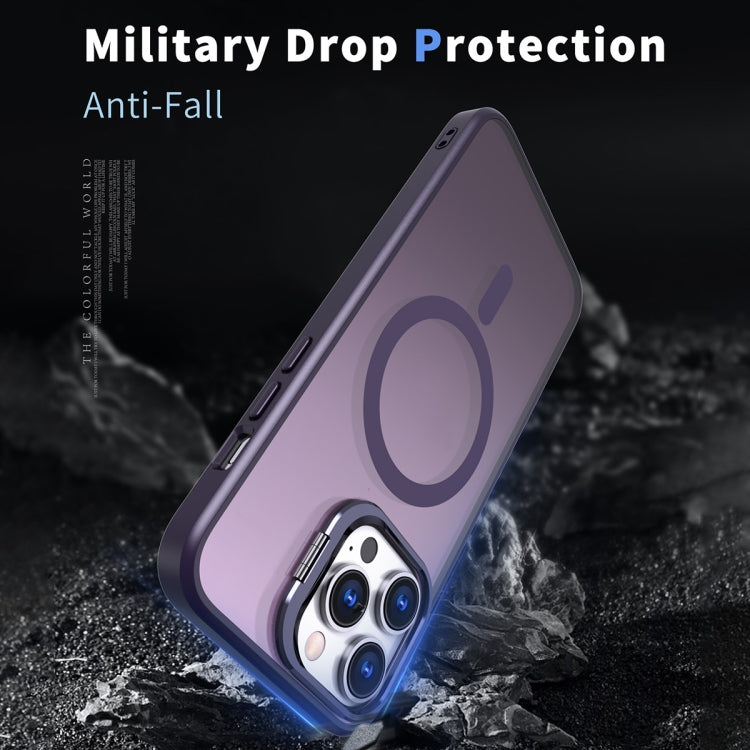 For iPhone 13 Pro Max Metal Invisible Camera Holder MagSafe Magnetic Phone Case(Purple)