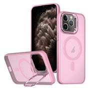 For iPhone 11 Pro Max Metal Invisible Camera Holder MagSafe Magnetic Phone Case(Pink)