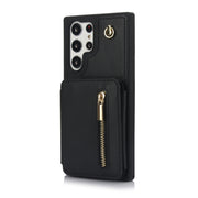 For Samsung Galaxy S24 Ultra 5G YM006 Skin Feel Zipper Card Bag Phone Case with Dual Lanyard(Black)