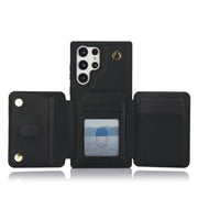 For Samsung Galaxy S24 Ultra 5G YM006 Skin Feel Zipper Card Bag Phone Case with Dual Lanyard(Black)