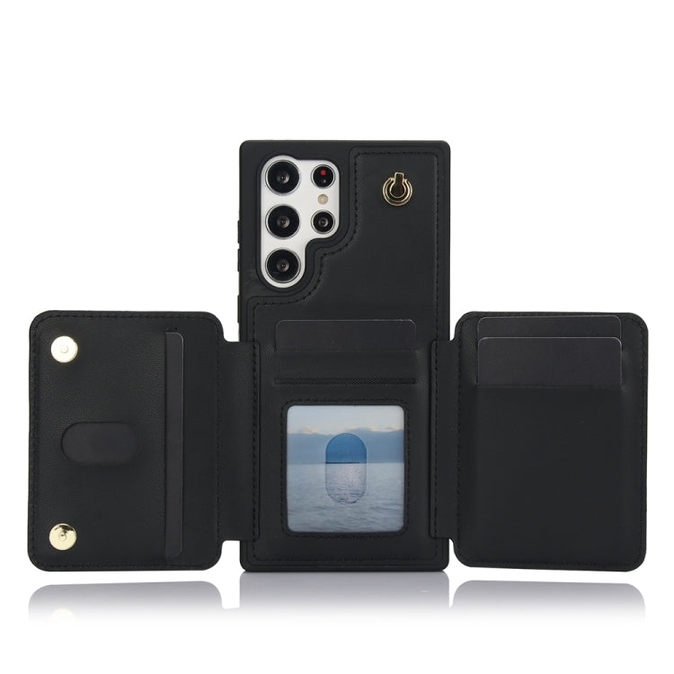 For Samsung Galaxy S24 Ultra 5G YM006 Skin Feel Zipper Card Bag Phone Case with Dual Lanyard(Black)