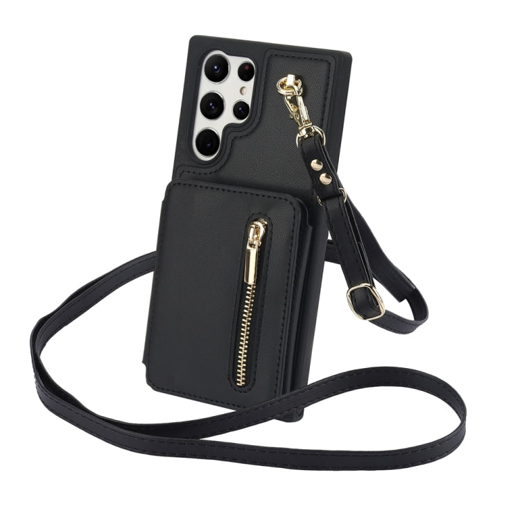 For Samsung Galaxy S24 Ultra 5G YM006 Skin Feel Zipper Card Bag Phone Case with Dual Lanyard(Black)