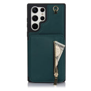 For Samsung Galaxy S24 Ultra 5G YM006 Skin Feel Zipper Card Bag Phone Case with Dual Lanyard(Green)