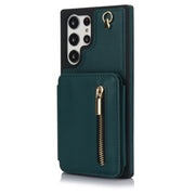 For Samsung Galaxy S24 Ultra 5G YM006 Skin Feel Zipper Card Bag Phone Case with Dual Lanyard(Green)
