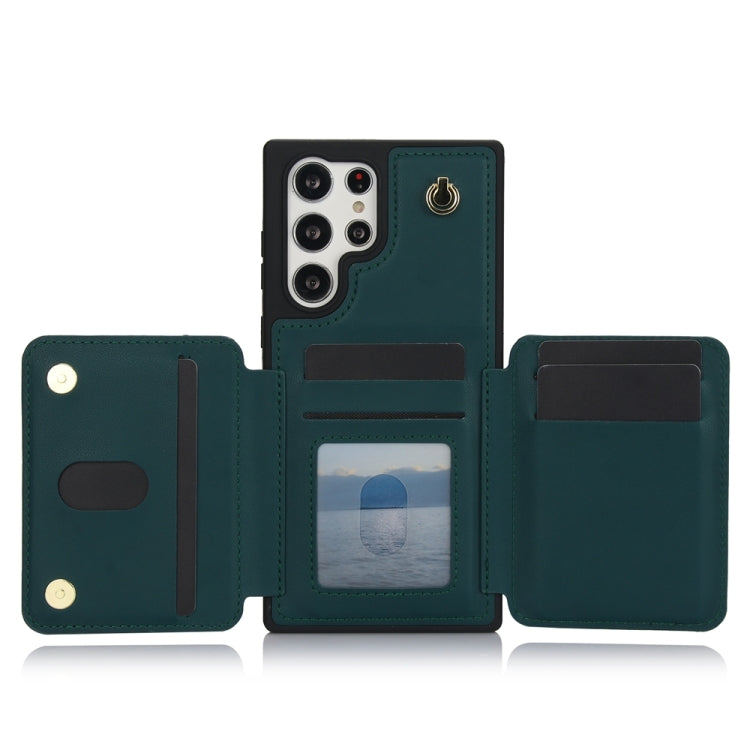For Samsung Galaxy S24 Ultra 5G YM006 Skin Feel Zipper Card Bag Phone Case with Dual Lanyard(Green)