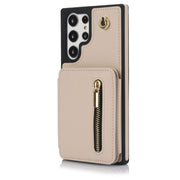 For Samsung Galaxy S24 Ultra 5G YM006 Skin Feel Zipper Card Bag Phone Case with Dual Lanyard(Apricot)