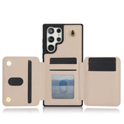 For Samsung Galaxy S24 Ultra 5G YM006 Skin Feel Zipper Card Bag Phone Case with Dual Lanyard(Apricot)
