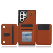 For Samsung Galaxy S24 Ultra 5G YM006 Skin Feel Zipper Card Bag Phone Case with Dual Lanyard(Brown)