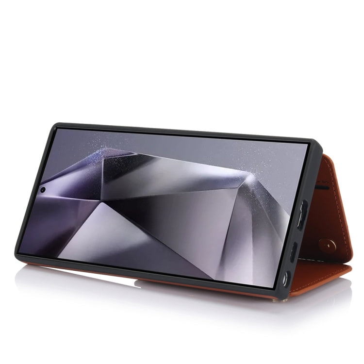 For Samsung Galaxy S24 Ultra 5G YM006 Skin Feel Zipper Card Bag Phone Case with Dual Lanyard(Brown)