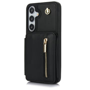 For Samsung Galaxy S24+ 5G YM006 Skin Feel Zipper Card Bag Phone Case with Dual Lanyard(Black)