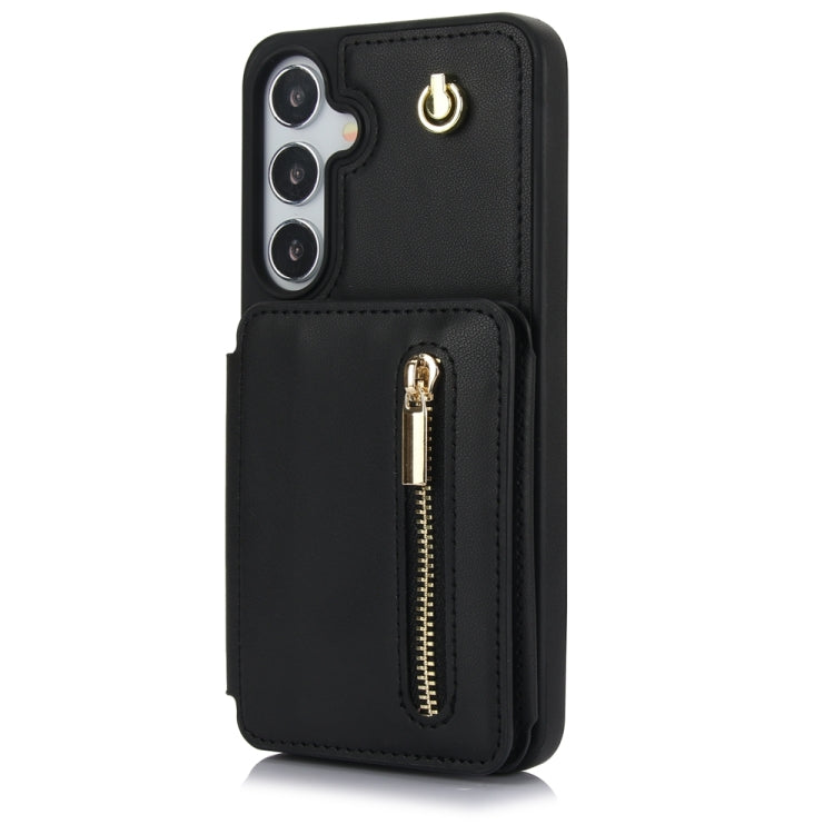 For Samsung Galaxy S24+ 5G YM006 Skin Feel Zipper Card Bag Phone Case with Dual Lanyard(Black)