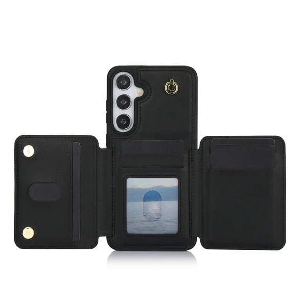 For Samsung Galaxy S24+ 5G YM006 Skin Feel Zipper Card Bag Phone Case with Dual Lanyard(Black)